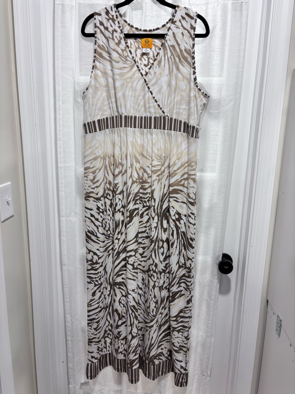 Ruby Road Sleeveless V Neck Cream Beige & Brown Patterned Maxi Dress Stretch XL